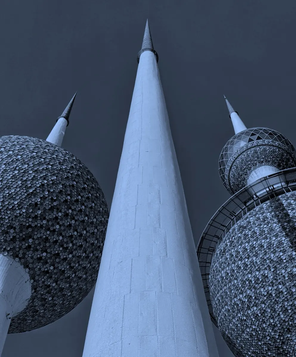 The Kuwait Towers, looking up from their base